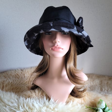フィット hat★艶リボン  BLACKカラー　約59.5㎝
