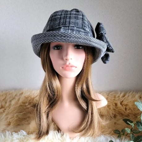 フィット hat★blackグレー系チェック×リボン