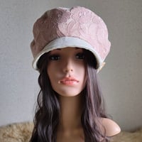 ナチュラルベージュ×ピンクレース★59.5cm★ふわりと優しい★マリン キャスケット