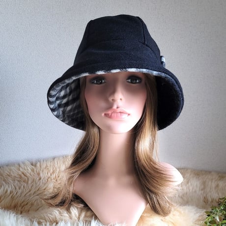 フィットhat★BLACKウール×プレミアムチェック柄