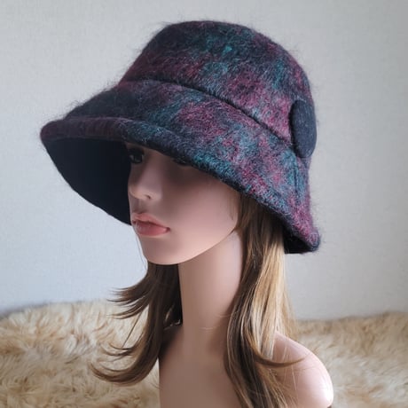 ★three. premium★上質シャギーモヘア★グリーン×ワインレッドチェック柄★62㎝★