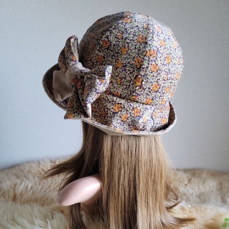 フィット hat★リボン  コーディロイFlower×ブロックチェック