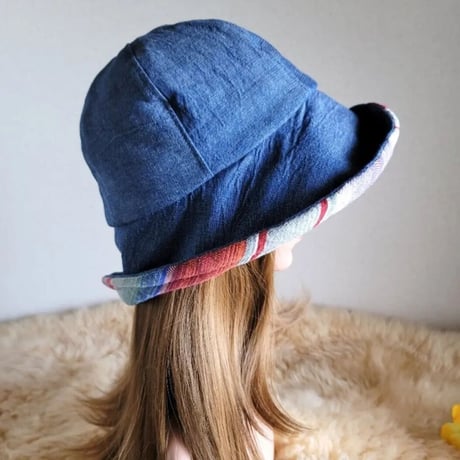 フィット hat×リボン　デニム×ボーダーニット地