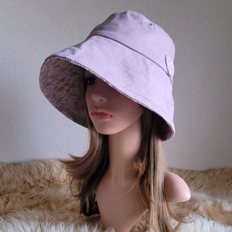薄手★ひとつ持っていると便利なプレーン帽子★くすみピンク×くすみピンクレース