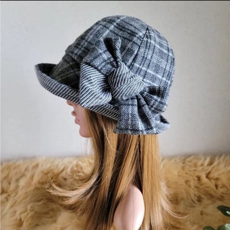フィット hat★blackグレー系チェック×リボン