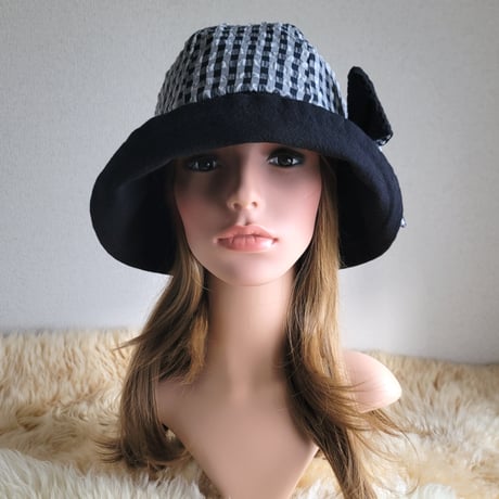 1点のみ★約59.5㎝★フィット hatリボン★モノトーンチェック