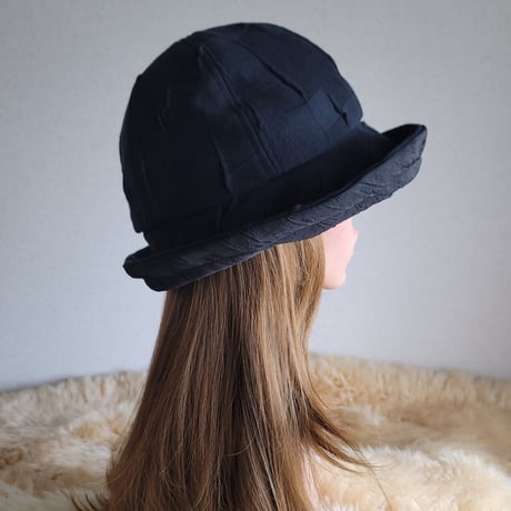 フィット hat×リボン★約59.5㎝★ブラックニット地リボン