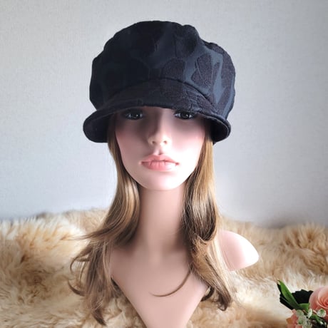 ★ふわりと 優しいマリンキャスケット★約57.5㎝★艶リボン　BLACK