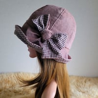 優しいブラウンカラー★チェック柄★約59.5㎝★フィット hat×リボン
