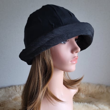 フィット hat×リボン★約59.5㎝★ブラックニット地リボン