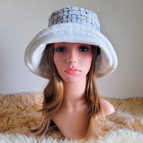 ★春夏★ひとつ持っていると便利なプレーン帽子★ホワイト水色×Cottonホワイト系