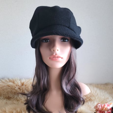 コンパクトタイプ★約60.5㎝★ツイストキャスケット★厚手blackウール