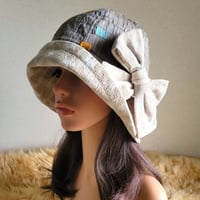 cotton×リネンベージュ系★約59.5㎝★フィット hatリボン