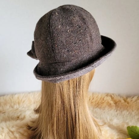 ★最終★フィット hat★ツイード茶系×リボン