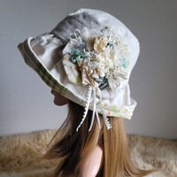 若草色flower×ナチュラル★日差しに負けない★ギャザーフリル 帽子★62.5㎝★