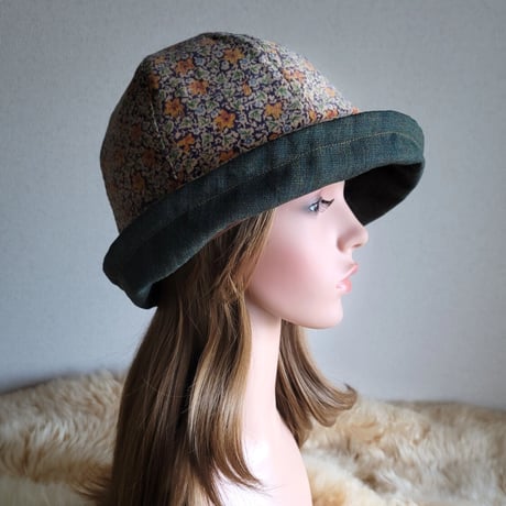 フィット hat★リボン  コーディロイFlower×グリーン