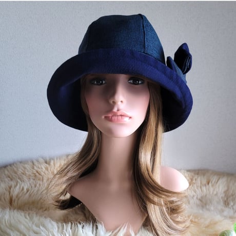 フィット hat★リボン  ネイビーカラー着物生地