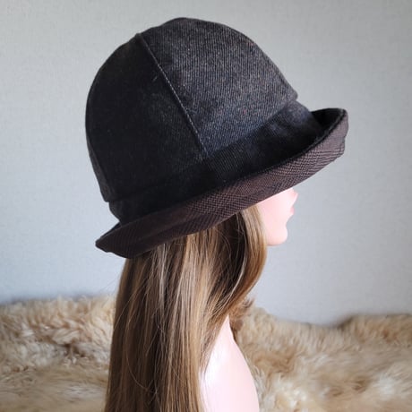 フィット hat★59.5㎝★薄手カラフルネップウール★ブラウングレンチェック