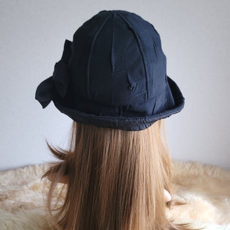 フィット hat×リボン★約59.5㎝★ブラックニット地リボン