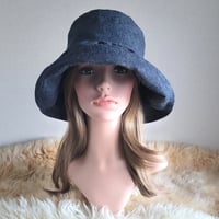 ネイビーカラー★味わいネップデニム★日差しに負けない★約62㎝★ギャザーフリル帽子