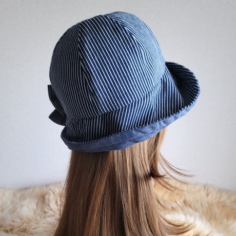 フィット hat×リボン★ヒッコリーデニム