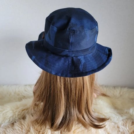 自分らしくアレンジ hat★61.5㎝★ゆったり サイズ調節付き ワイヤー入りハット 迷彩 wood