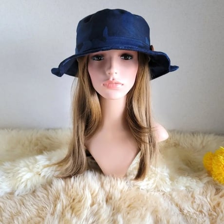 自分らしくアレンジ hat★61.5㎝★ゆったり サイズ調節付き ワイヤー入りハット 迷彩 wood