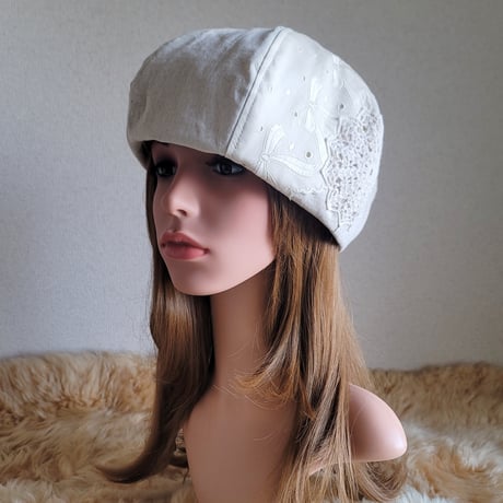 ナチュラルCottonリネン★コーデが決まるこだわりベレー帽子