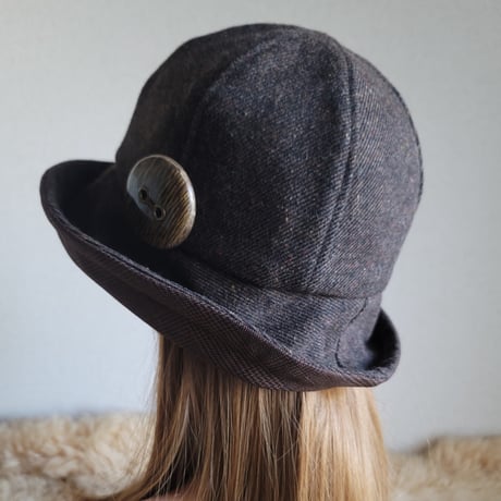 フィット hat★59.5㎝★薄手カラフルネップウール★ブラウングレンチェック