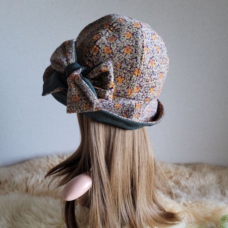 フィット hat★リボン  コーディロイFlower×グリーン