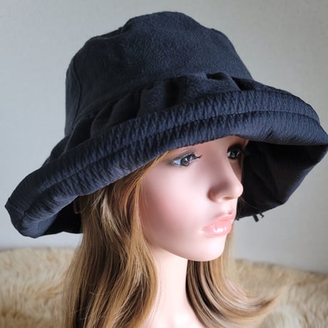 定番ブラックカラーcottonリネン★約62.5㎝★日差しに負けない★ギャザーフリル