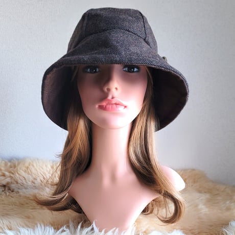 フィット hat★59.5㎝★薄手カラフルネップウール★ブラウングレンチェック