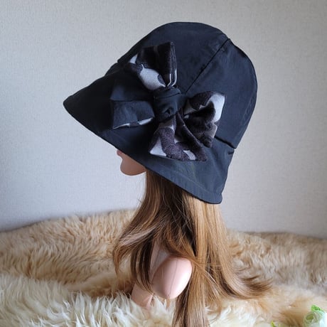 フィット hat★艶リボン  BLACKカラー　約59.5㎝