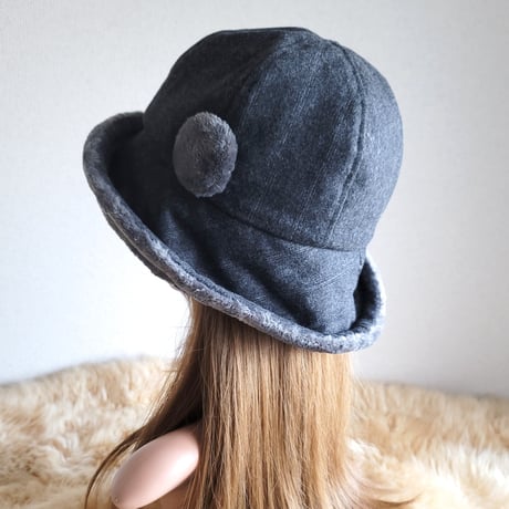 ふわモコ★フィットhat★グレー系★太目のストライプ