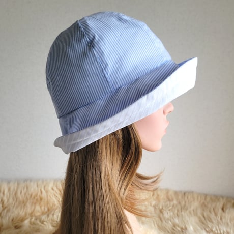 爽やか水色系★ストライプミックス★約59.5㎝★フィット hat×リボン