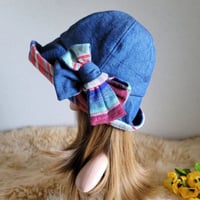 フィット hat×リボン　デニム×ボーダーニット地