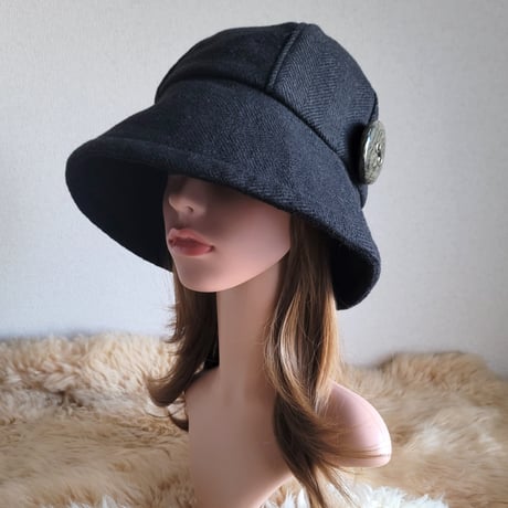 フィット hat★59.5㎝★チャコールグレー★ウールヘリンボーン