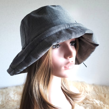 three.luxury★艶シルクwool★グレー系★日差しに負けない★ギャザーフリル