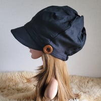 リネン100%ブラックカラー★約60.5㎝★ツイストキャスケット