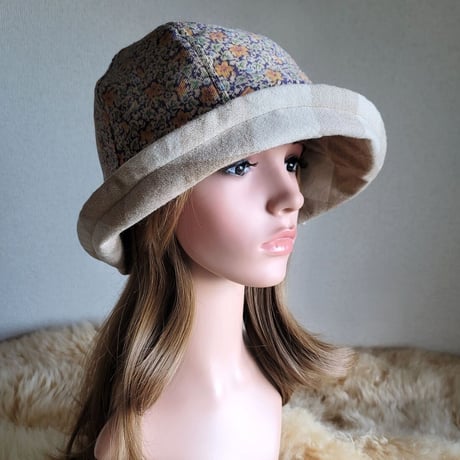 フィット hat★リボン  コーディロイFlower×ブロックチェック