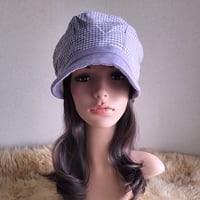 薄むらさき×ギンガムチェック★60㎝★渦巻くback スタイル★ツイストキャスケット
