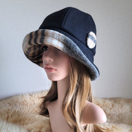 フィットhat★ベージュ系ウール×プレミアムチェック柄