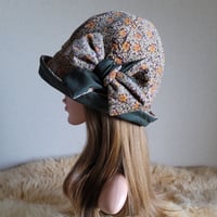フィット hat★リボン  コーディロイFlower×グリーン