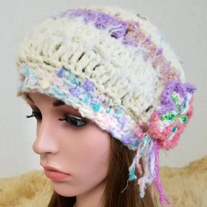 holidayホリディFLOWERKNITCAPフラワーニット帽キャップホワイト