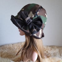 フィット hat★リボン  迷彩柄×ブラウンカラー