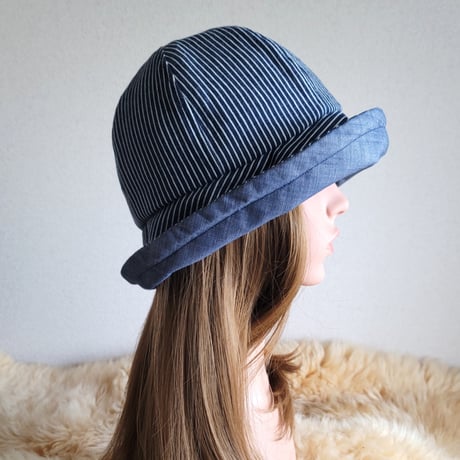 フィット hat×リボン★ヒッコリーデニム