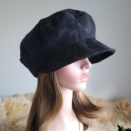 ★ふわりと 優しいマリンキャスケット★約57.5㎝★艶リボン　BLACK