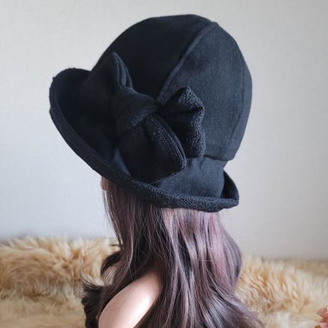★フィット hat★62㎝★サイズベルト付き★薄手ブラックwool×ブラックツイード