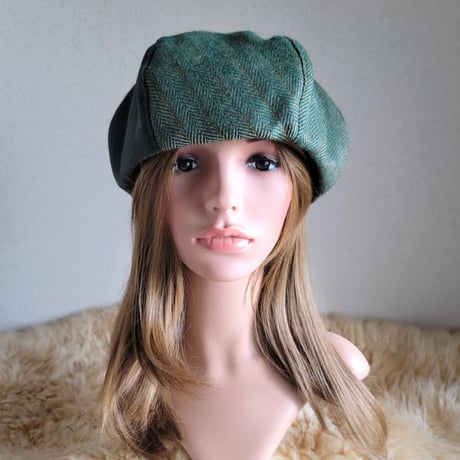 美品　メゾンミッシェル　ツイードキャスケット　ハンチング帽　M　チェック　水色 美品メゾンミッシェルツイードキャスケットハンチング帽M