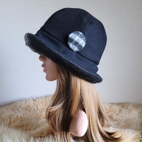 フィットhat★BLACKウール×プレミアムチェック柄